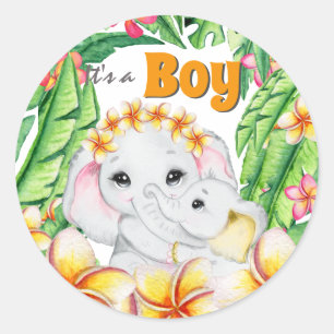 Jungle flower baby boy birth announcement classic round sticker