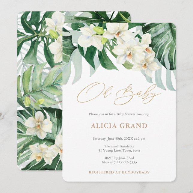 Jungle Foliage Gender Neutral Baby Shower Party Invitation (Front/Back)