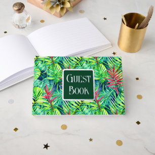 Jungle foliage leaf pattern real foil collage guest book