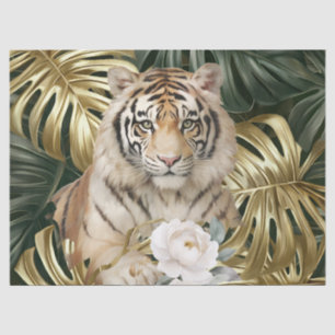 Jungle Foliage Watercolor Floral Tiger Decoupage Tissue Paper