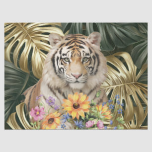 Jungle Foliage Watercolor Wildflowers & Tiger Tissue Paper