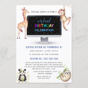 Jungle  Forest Friends Boy Virtual Birthday Party Invitation
