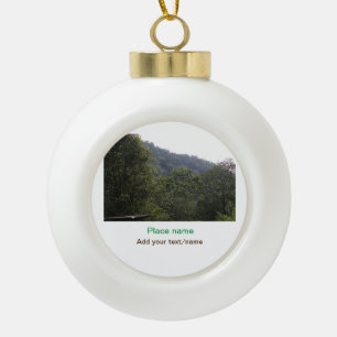 Jungle forest trees moutain travel add place name ceramic ball christmas ornament