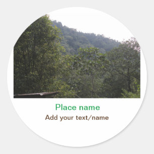 Jungle forest trees moutain travel add place name classic round sticker