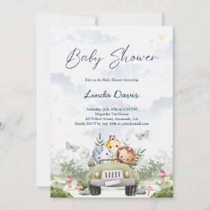 Jungle Friends Driving Car Baby Shower Invitation