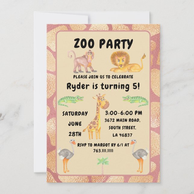 Jungle Fun Awaits: Kids Zoo Party Birthday Invitation (Front)