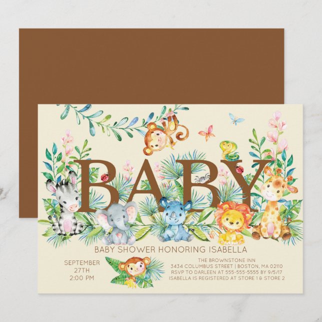 Jungle Gender Neutral Baby shower Invitation (Front/Back)