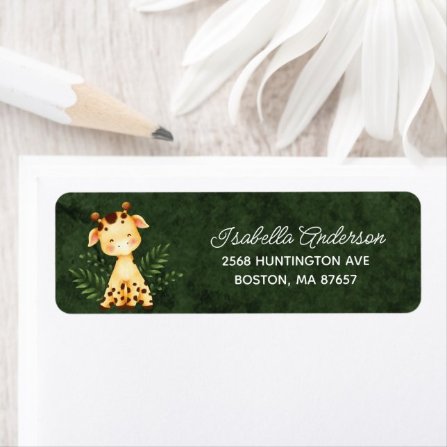 Jungle Giraffe Baby Shower Address Label (Insitu)
