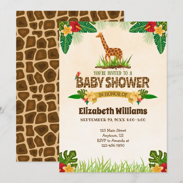 Jungle Giraffe Baby Shower Invitation (Front/Back)