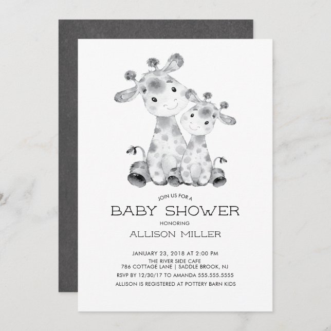 Jungle Giraffe Baby Shower Invitation (Front/Back)