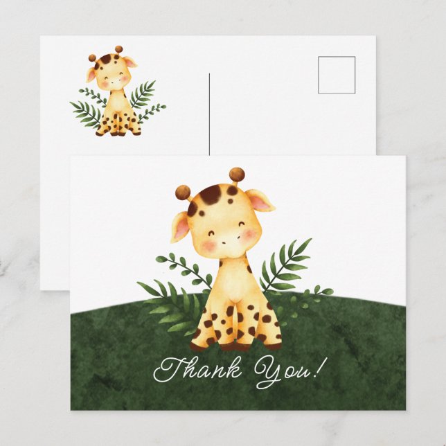 Jungle Giraffe Baby Shower Thank You  Postcard (Front/Back)