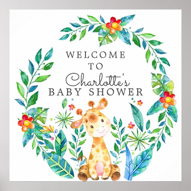 Jungle Giraffe Baby Shower Welcome Poster (Front)