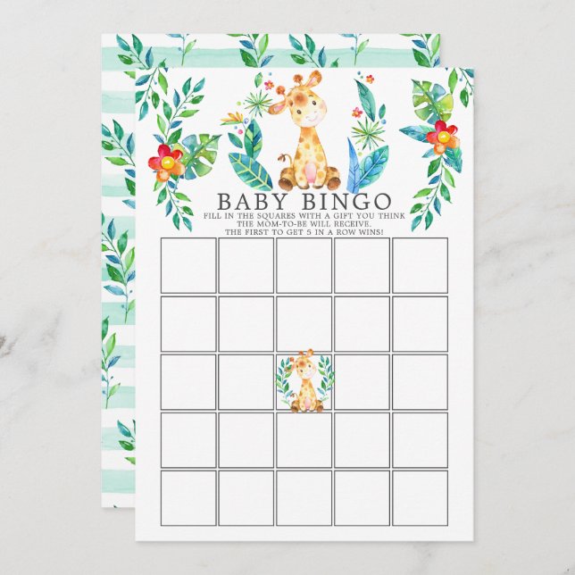 Jungle Giraffe BINGO Baby Shower Game Invitation (Front/Back)