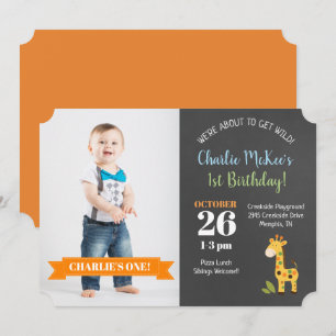 Jungle Giraffe Chalkboard Birthday Die Cut Invite