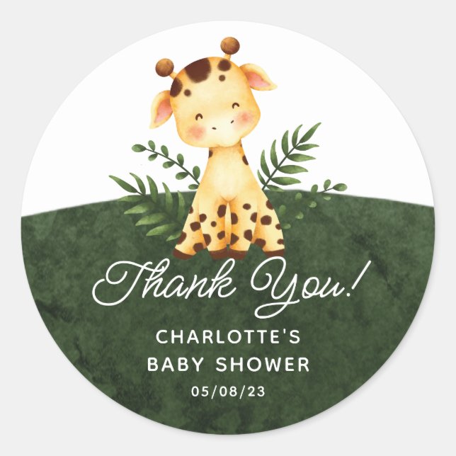 Jungle Giraffe Favour Classic Round Sticker (Front)
