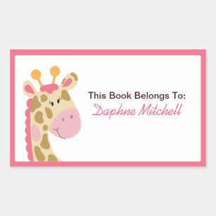 Jungle Giraffe (Pink) Custom Book Plate Sticker
