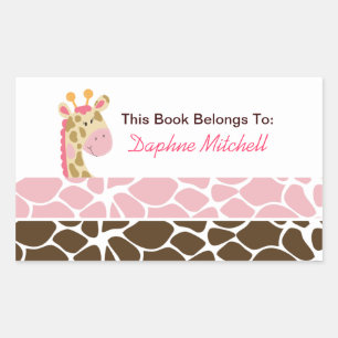 Jungle Giraffe (Pink) Custom Book Plate Sticker