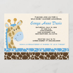 Jungle Giraffe Print (Blue) Baby Shower 5x7 Invite