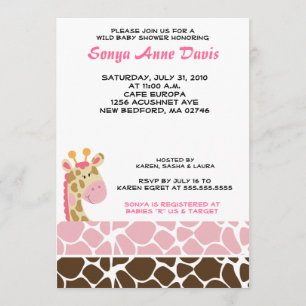 Jungle Giraffe Print (Pink) Baby Shower 5x7 Invite