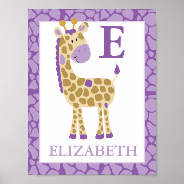 JUNGLE GIRAFFE PURPLE GIRL CUSTOM NAME PRINT (Front)