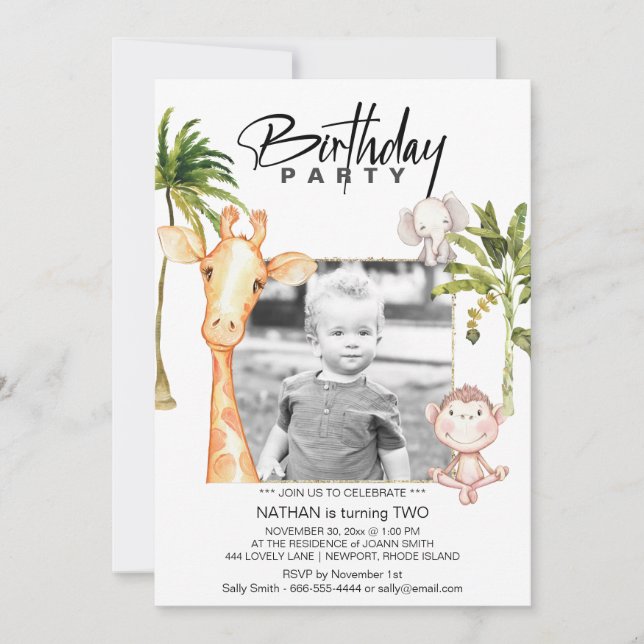*~* Jungle Giraffe TWO 2  AR21  Photo  Birthday Invitation (Front)