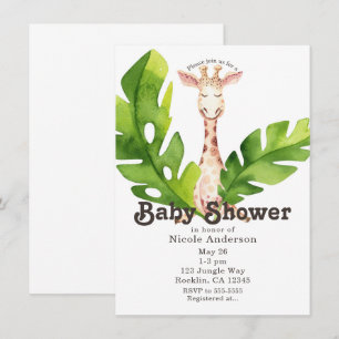 Jungle Giraffe Watercolor Baby Shower Party Invitation