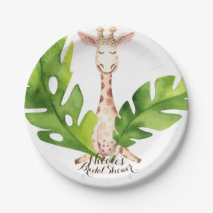 Jungle Giraffe Watercolor Baby Shower Party Paper Plate