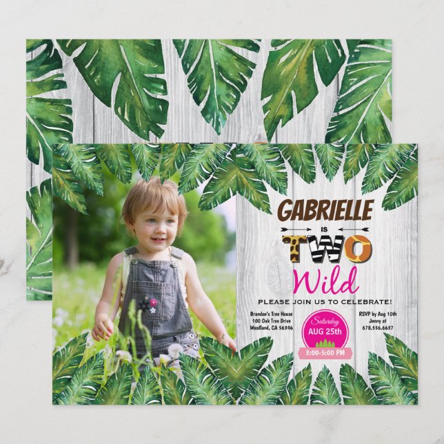 Jungle girl 2nd birthday party photo invitation (Front/Back)
