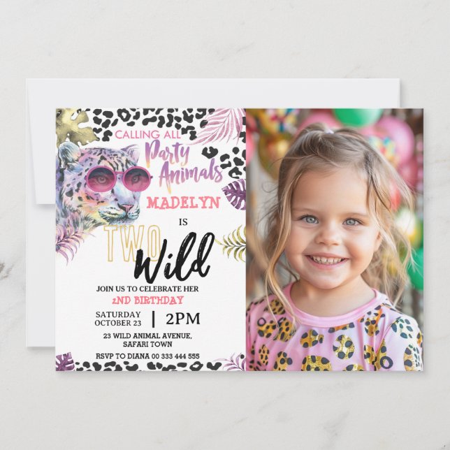 Jungle Girl 2nd Birthday Safari Two Wild Photo Invitation (Front)