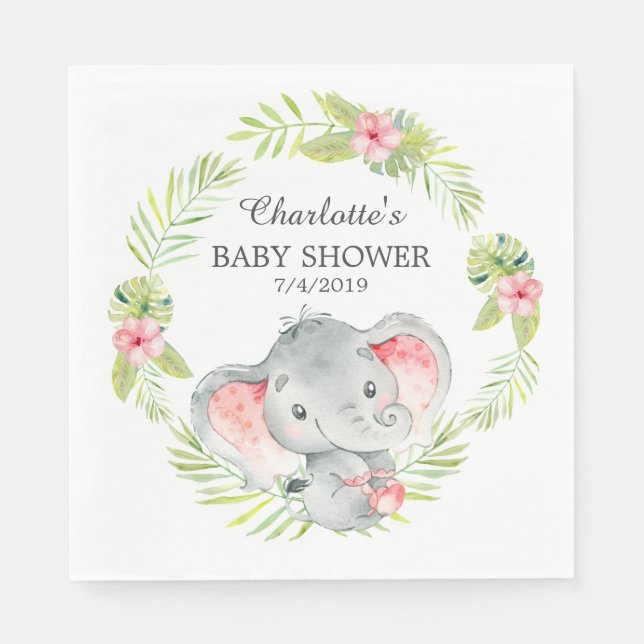 Jungle Girl Elephant Baby Shower  Paper Napkins (Front)