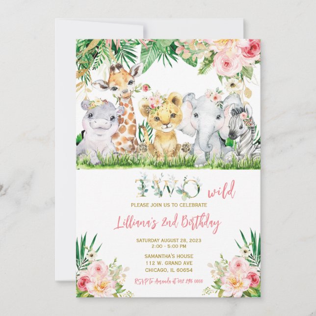  Jungle Girl Two Wild Birthday Invite (Front)