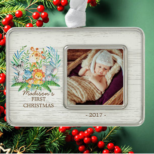 Jungle Girls Baby's 1st Christmas Photo Ornament