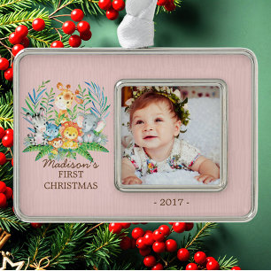 Jungle Girls Baby's 1st Christmas Photo Ornament