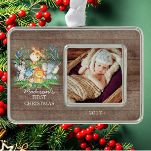 Jungle Girls Baby's 1st Christmas Photo Ornament