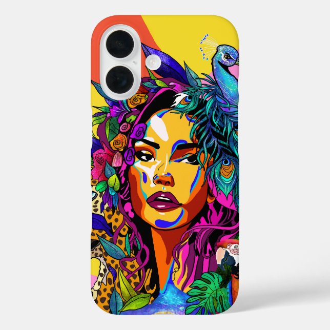 Jungle Goddess Pop Art Peacock Portrait iPhone 16  Case-Mate iPhone Case (Back)