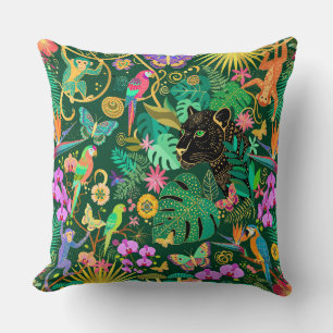 Jungle Golden Fantasy Surreal Exotic Cushion