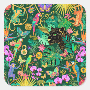 Jungle Golden Fantasy Surreal Exotic Square Sticker