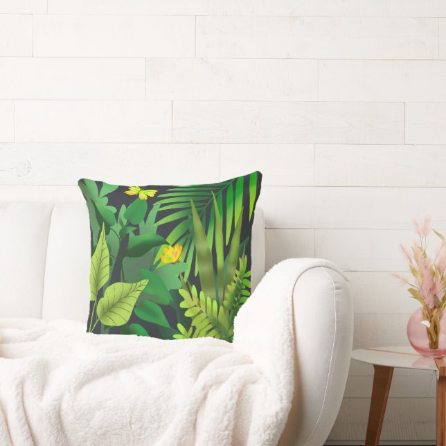 Jungle green and yellow butterflies throw pillow (Couch)