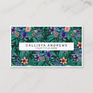 Jungle Green Coral Watercolor Greenery Pattern Business Card