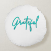 Jungle Green "Grateful" Print Round Pillow