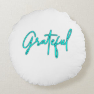 Jungle Green "Grateful" Print Round Pillow