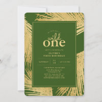 Jungle Green Wild One Birthday Party Invitation