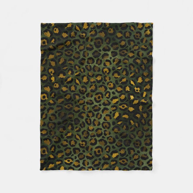 Jungle Green Yellow Cheetah Leopard Pattern Fleece Blanket (Front)