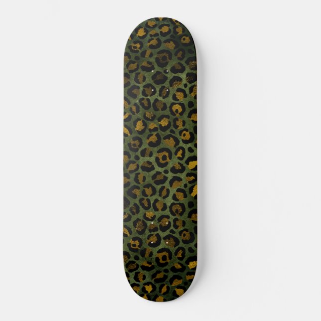 Jungle Green Yellow Cheetah Leopard Pattern Skateboard (Front)