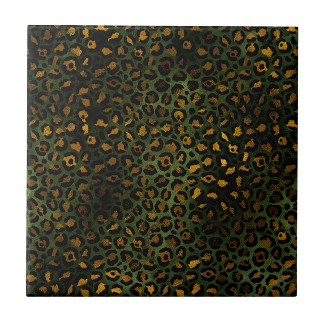 Jungle Green Yellow Cheetah Leopard Pattern Tile (Front)