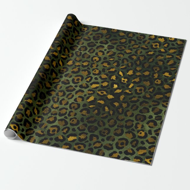 Jungle Green Yellow Cheetah Leopard Pattern Wrapping Paper (Unrolled)