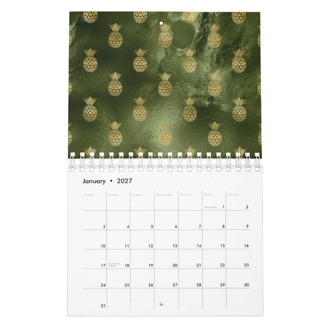 Jungle Green Yellow Pineapple Tropical Fruit Calendar (Jan 2027)