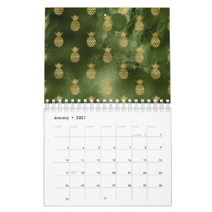 Jungle Green Yellow Pineapple Tropical Fruit Calendar