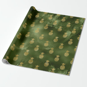 Jungle Green Yellow Pineapple Tropical Fruit Wrapping Paper