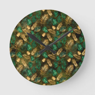 Jungle Green Yellow Tropical Palm Leaves Round Clock